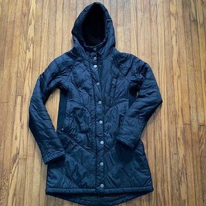 Woman small black Prana coat.